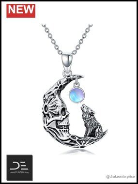 925 Sterling Silver Wolf Moon Necklace Gothic Pendant Jewelry Gift for Women